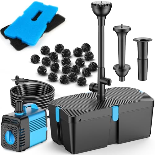 FEOXSHAL Teichfilter mit Springbrunnenpumpen-Kits, 50W Teichpumpe und Filter-Kit mit Unterwasserpumpe von FEOXSHAL