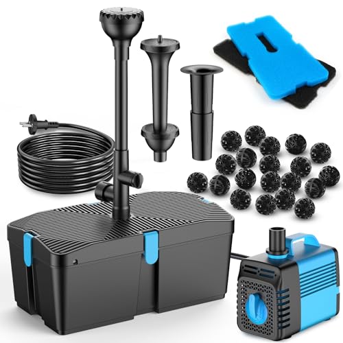Teichpumpe mit Filter und Springbrunnen Set, 60W 3100L/H Teichpumpe und Filter-Kit, Teichfilter für Außenteiche, sauberer Koi-Teichfilter von FEOXSHAL
