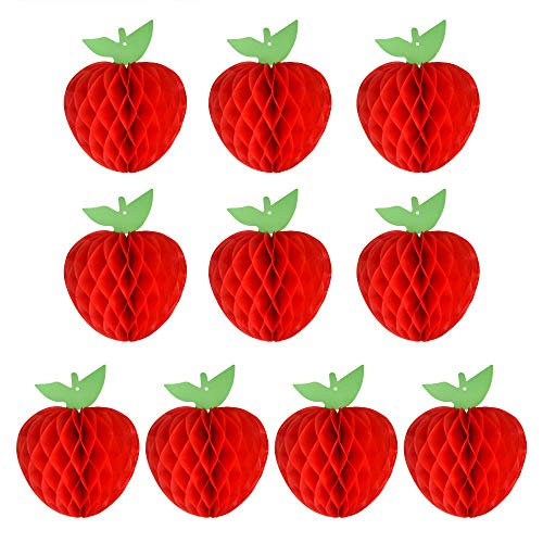 FEPITO 10 Pack 7 Zoll Apfel Gewebe Bienenwabe Hängend Rot Papier Apfel Dekorationen Obst Dekoration für Zurück zur Schule, Babydusche von FEPITO