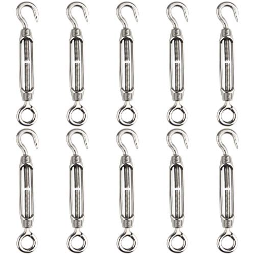 FEPITO 10Pcs Spannschloss-Drahtspanner 304 Haken und Ösenverstellbares Spannschloss M4 Edelstahlspanner-Set für hohe Beanspruchung von FEPITO