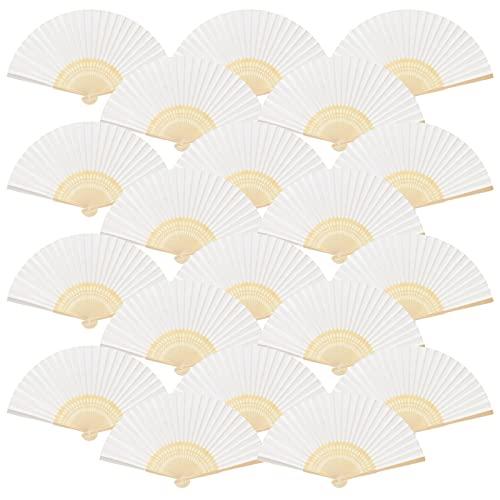 FEPITO 20 Stück weiße Papierfächer Papierfaltfächer mit Bambus für Hochzeitsgeschenk, Party, Zuhause, Heimwerken, Mehrfarbig von FEPITO