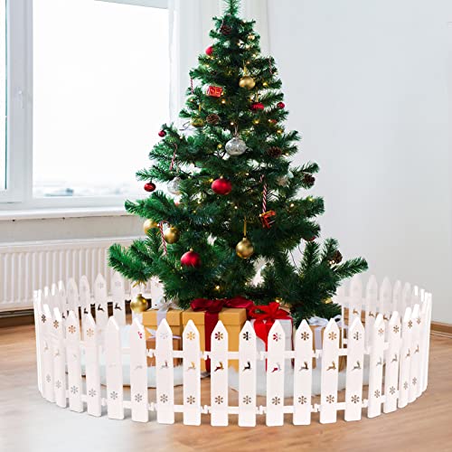 FEPITO 28 Stück weißer Kunststoff Lattenzaun Weihnachtsbaumzäune Mini Zaun Dekoration für Weihnachten Hochzeit Gartenhaus, 11,8 Zoll von FEPITO