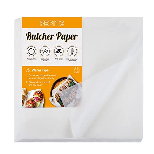 FEPITO 60 Stück weißes Metzgerpapier kein Wachs Metzgerpapier quadratisch Fleischblatt EinwegMetzgerpapier Blätter 30,5 x 30,5 cm vorgeschnittenes Metzgerpapier zum Verpacken von Fleischsublimation, von FEPITO