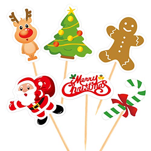 FEPITO 60 Stücke Weihnachten Cupcake Toppers Picks Frohe Weihnachten Zahnstocher Fahnen für Weihnachten Kuchen Dekorationen Weihnachtsfeier Urlaub liefert von FEPITO