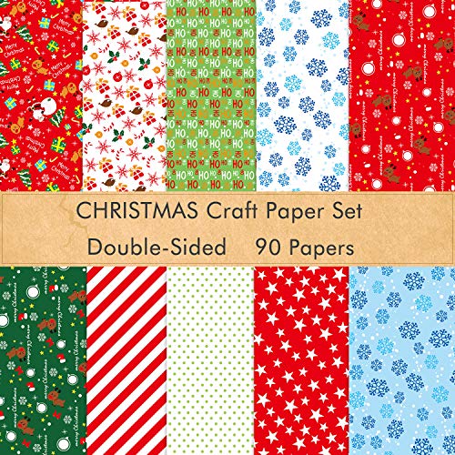 FEPITO 90 Blatt Weihnachtsmusterpapier Set, 14 x 21 cm Dekorpapier für DIY Sammelalbum Karte zum Dekorieren, 10 Designs von FEPITO