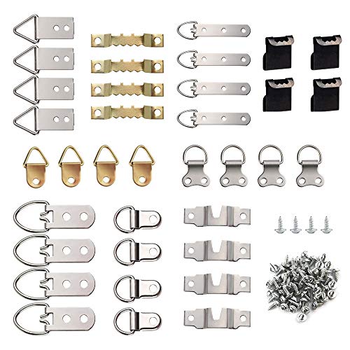 FEPITO 96 Pcs Bilderrahmen Hängehaken Kit, 9 Modelle Bild Hanger Haken mit Schrauben für Office Familie Foto Bild Malerei Hängende Sortierte Arten von FEPITO