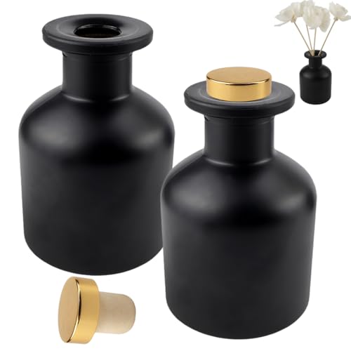 FERCAISH 2 Stücke Glas Diffusor Flaschen, 150 ml Glasdiffusorflaschen Leer, Raumduft Stäbchen Glashalter, Schwarz Aromatherapie Glasflaschen für DIY-Ersatz-Reed-Diffusor-Sticks von FERCAISH