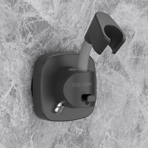 FERCOSEN 360° Drehbar Duschkopfhalterung mit Saugnapf | 10 kg Tragfähigkeit, Sekundenschnelle Montage | Rutschfeste Rostfreie Duschbrause Halterung (grau) von FERCOSEN