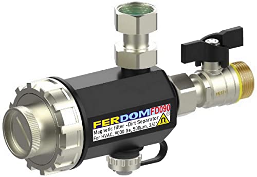 FERDOM FD090 Kompakt Magnetische Filter für Zentralheizung. Mit Nicht Magnetischem Schlammabscheider. Für Wandhängende Gastherme oder Kombitherme. Magnet 9000 Gs, Maschenfilter 1000 Mic. 4 Verbindung. von FERPRO FERDOM