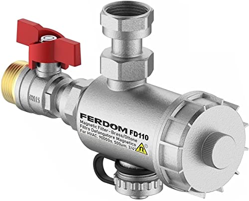 FERDOM FD110 Kompakt Magnetische Filter für Zentralheizung. Mit Nicht Magnetischem Schlammabscheider. Für Wandhängende Gastherme oder Kombitherme. Magnet 9000 Gs, Maschenfilter 1000 Mic. 4 Verbindung. von FERPRO FERDOM