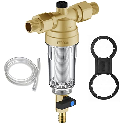 FERDOM FD177 Vorfilter Wasserfilter für Sedimente, Wiederverwendbar. Edelstahl SS316L, 90 Mikron, 1,27cm Wasseranschluss, Maximale Durchflussmenge: 2,5m3-H. Messingkopf, Transparenter Korpus. von FERPRO FERDOM