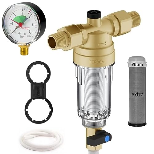 FERDOM FD180 Vorfilter Mit Manometer. Wasserfilter für Sedimente, Wiederverwendbar. Edelstahlgewebe 90 Mikron +Ein Extra. DN15 & DN20 Wasseranschluss, Max. Durchflussmenge: 2,5m3-H. FERDOM FD180 Vorfilter Mit Manometer. Wasserfilter für Sedimente, Wiederverwendbar. Edelstahlgewebe 90 Mikron +Ein Extra. DN15 & DN20 Wasseranschluss, Max. Durchflussmenge: 2,5m3-H. von FERPRO FERDOM