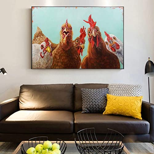 FERHPO Leinwand Bilder Huhn Zum Abendessen Posterdruck Tiere Leinwand Bilder Moderne Wandkunst Bild Wohnzimmer Wohnkultur 40X60Cm Rahmenlos von FERHPO