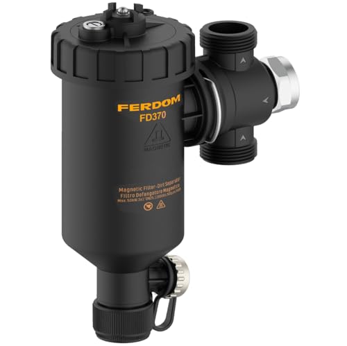 FERDOM FD370 MAXIM 1" (DN25) Magnet-/Hydrozyklonfilter für Heizsysteme. Magnet 11000Gs. Nichtmagnetischer Partikelabscheider – Edelstahl 500µm. Max. 50kW. 3 Anschlüsse/360° Drehung von FERPRO FERDOM