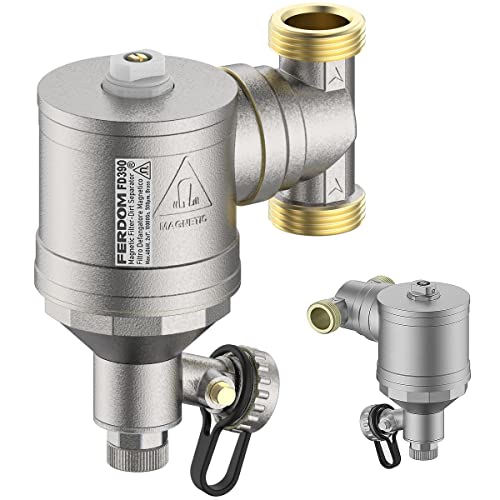 FERDOM FD390 STRONG 1" (DN25) Magnetischer Filter/Hydrozyklon für Heizungsanlagen. Magnet 10000Gs. Mit 1000µm Inox Nicht-Magnetischem Partikelabscheider. Max.40kW. 360-Grad-Anschlüsse. Alle Messing von FERPRO FERDOM