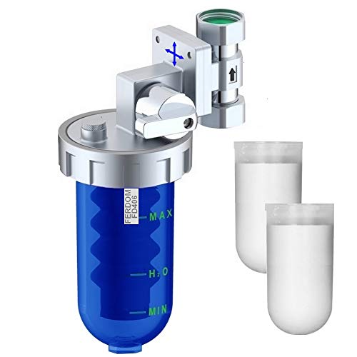 FERDOM Poliphosphatspender Feeder für Wassersysteme gegen Zunder und Korrosion. Ventil & Bypass, Messingkopf, blauer SAN-Behälter, 360 Grad 1/2 ”(DN15) Wasseranschluss. Mit Nachfüllung für 20m3 Wasser von FERPRO FERDOM