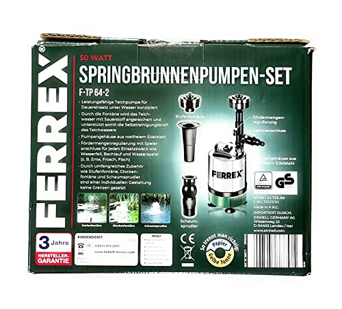 FERREX Springbrunnenpumpen-SET F-TP 64-2 50 Watt - Förderhöhe 2m - Fördermenge 1750l/h von FERREX