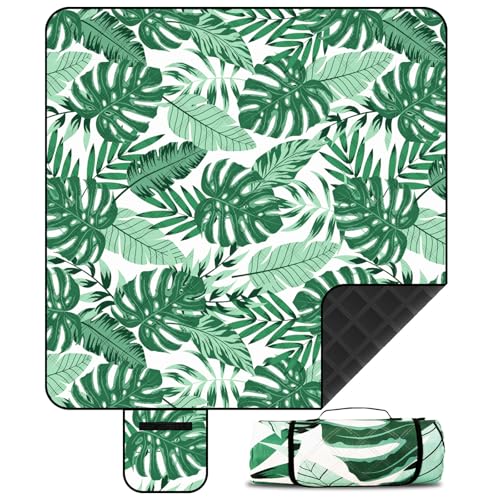 FERRGIA Picknickdecke,200x200 cm,Wasserdicht & Isoliert,Blattmuster Sandfeste Strandmatte für 4-6 Campingdecke,Faltbar und Tragbar mit Tragegriff,Campingdecke für Outdoor,Reisen,Wandern und Picknick von FERRGIA