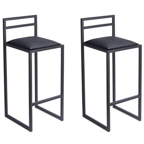 FERRO modern design Barhocker 2er Set Schwarz mit Lehne 84 cm - Metall Barstuhl mit Gepolstertem Sitz - Loft Style von FERRO modern design