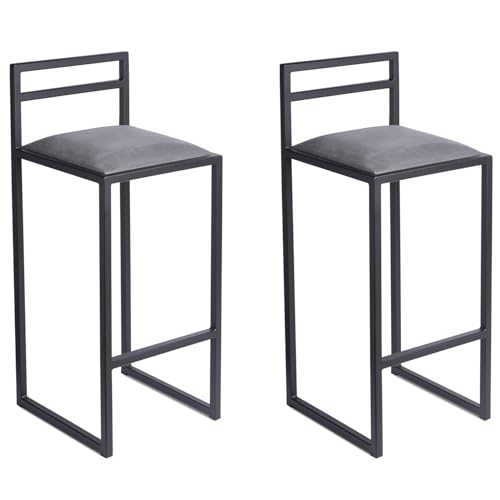 FERRO modern design Barhocker 2er Set Schwarz mit Lehne 95 cm - Metall Barstuhl mit Gepolstertem Sitz - Loft Style von FERRO modern design