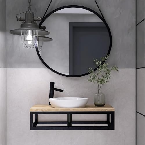 FERRO modern design Eschenholz Waschtischplatte 60x45x22cm für Aufsatzwaschbecken - Massivholz Wandkonsole Schwarz, Waschbeckenunterschrank Hängend von FERRO modern design