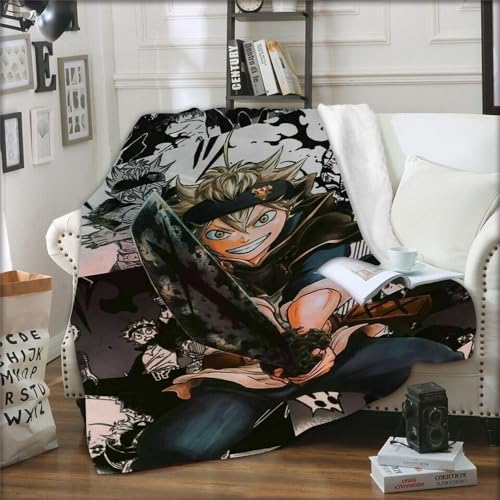 Black Clov-er Flanell Warme Decke Fleecedecke,Anime Wohndecke Couchdecke mit Digitaldruck,Fleecedecken für Weihnachtsfeier Dekorationen-Multicolor 3||150 * 200cm von FERVEX