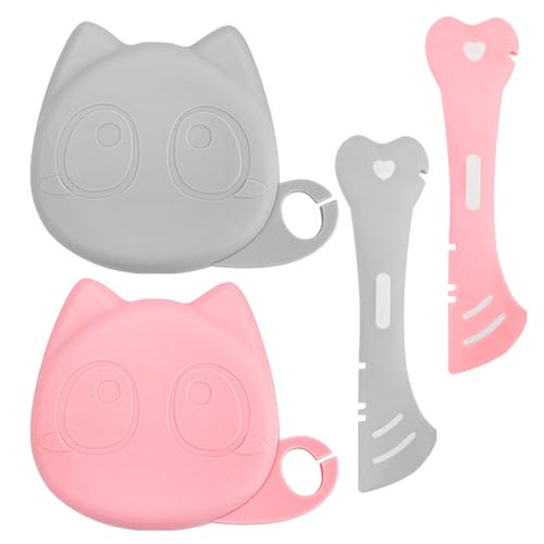 2 Stück Dosendeckel mit 2 Stück Multifunktionaler Katzenfutter Löffel, Hält 3 Größen von Deckel für Dosen, Leicht zu Reinigen, zur Aufbewahrung von Katzenfutter und Hundefutter, Grau und Rosa von FESSOSKO