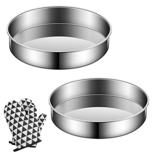FESSOSKO Tortenboden Backform 2er Set, Edelstahl Backform Rund, Gesund & Ungiftig, Leicht zu Reinigen, Spülmaschinenfest - 20 & 22cm mit einem Paar Ofenhandschuhen von FESSOSKO
