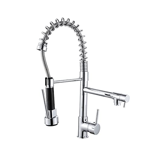 High Arc Spring Kitchen Faucet with Pull Down Sprayer, Single Handle Lever Hot and Cold Water Mixer Tap, Brass 360°Rotation Pull-Out Kitchen Sink Faucet von FESTAS