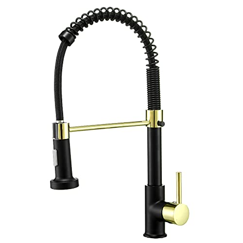 Kitchen Sink Faucet for Bar Farmhouse Commercial, Brushed Brass Nickel Kitchen Faucets, Deck Mounted Mixer Tap, 360 Degree Rotation Stream Sprayer Nozzle, Kitchen Sink Hot Cold Taps (Color : Black Go von FESTAS