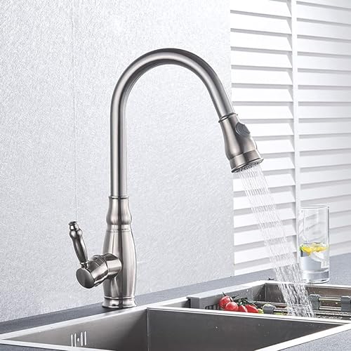 Kitchen Sink Faucet for Bar Farmhouse Commercial, Brushed Nickle Kitchen Faucet, Hot and Cold Water Mixer Faucet, Spring Kitchen Pull Down Mixer, 2 Function Spout (Color : Brushed Nickle) von FESTAS