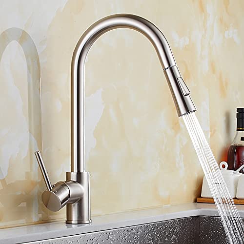 Kitchen Sink Faucet for Bar Farmhouse Commercial, Chrome/Gold/Nickel Sink Faucet, Single Handle Pull Out Kitchen Tap, Single Hole Kitchen Faucet, Rotating Water Mixer Tap (Color : Nickel) von FESTAS