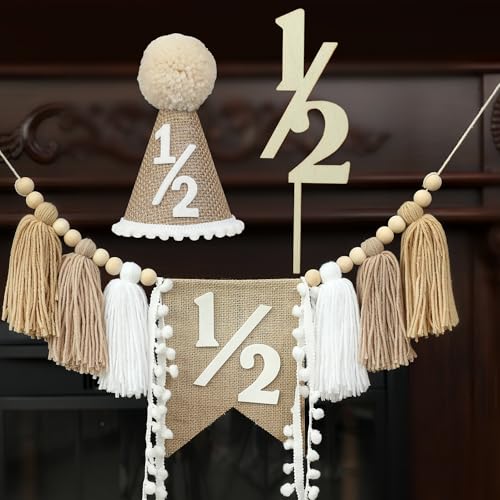 FESTELLAR Banner zum halben Geburtstag, 1/2 "Happy Way To One", Dekoration, Halbjahr, Hochstuhl-Banner, Jute, Mädchen, halbe 6 Monate, für Babyhut, Partydekoration, neutral FESTELLAR Banner zum halben Geburtstag, 1/2 "Happy Way To One", Dekoration, Halbjahr, Hochstuhl-Banner, Jute, Mädchen, halbe 6 Monate, für Babyhut, Partydekoration, neutral von FESTELLAR