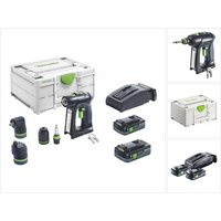 Festool C 18 HPC 4,0 l-Set Akku Bohrschrauber 18 V 45 Nm Brushless ( 576992 ) + 2x Akku 4,0 Ah + Ladegerät + Exzentervorsatz + Winkelvorsatz + von FESTOOL