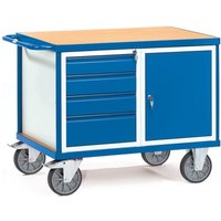 fetra Werkstattwagen, Ladefläche 1050 x 700 mm, Holz-Plattform, verschließbarer Stahlschrank, 4 Schubladen von FETRA