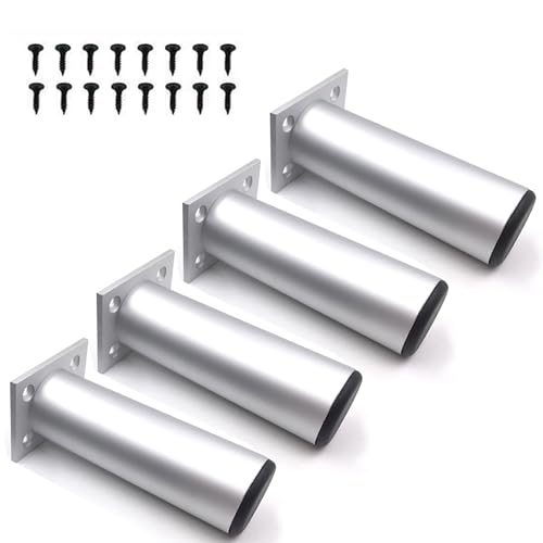 FETZCM 4 Stück Ersatz Möbelfüße Schwarz Metall, Tv Lowboard Möbelfüsse DIY Möbel Füße Tischbeine Schrankfüße Bett für Stühle Schrank und Sofa Möbelbeine (Silver, 4 Stück-15cm) von FETZCM