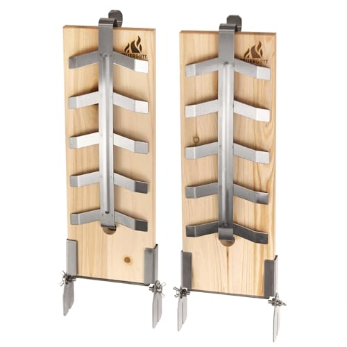 FEUERGOTT Flammlachsbrett Classic 2er-Set mit Edelstahl-Halterung zum Grillen und Räuchern von Lachs, Forellen - Zedernholz für Feuerschale, Grill, Lagerfeuer FEUERGOTT Flammlachsbrett Classic 2er-Set mit Edelstahl-Halterung zum Grillen und Räuchern von Lachs, Forellen - Zedernholz für Feuerschale, Grill, Lagerfeuer von FEUERGOTT