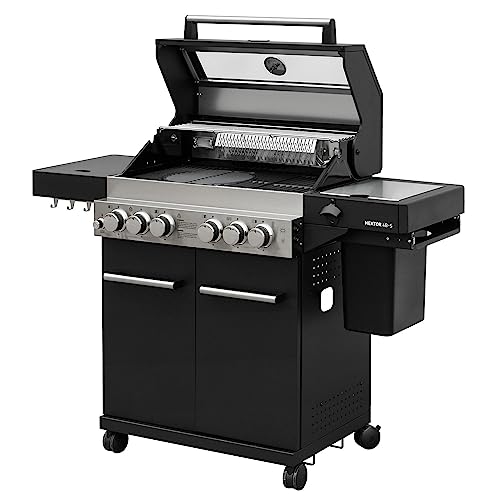 FEUERGOTT Gas-Grillstation Hektor 4B-S inkl. Abdeckhaube 4-Brenner-Gasgrill + Seitenkocher & Infrarotbrenner 22,2 kW-Grillwagen mit Unterschrank und Rädern Schwarz/Silber 60020 von FEUERGOTT