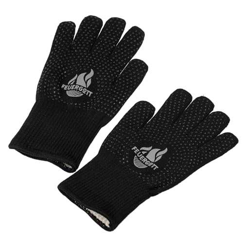 FEUERGOTT - Hitzebeständige Grillhandschuhe Universalgröße mit rutschfester Silikonbeschichtung, hitzebeständig bis 350 Grad für Grill, Backofen, Küche, Kochen, Backen und Outdoor BBQ Grill geeignet von FEUERGOTT