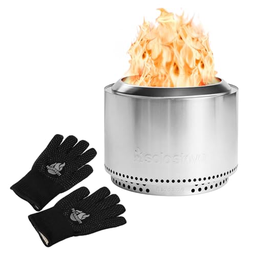 FEUERGOTT Set - Solo Stove Yukon Ø 68,6cm große rauchfreie Edelstahl Feuerstelle & Grill- & Ofenhandschuhe, hitzebeständig bis 350°C - Garten, Terrasse & größere Gruppen - Holzsparend & robust von FEUERGOTT