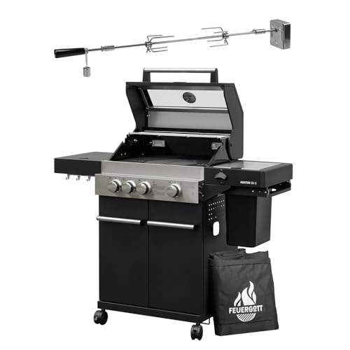 Feuergott Gasgrill Hektor 3B-S inkl. Drehspieß und Abdeckhaube mit 3 Brennern, Sear-Brenner, Gusseisen-Grillrost, Seitenkocher, Sichtfenster und Thermometer für Garten und Terrasse Feuergott Gasgrill Hektor 3B-S inkl. Drehspieß und Abdeckhaube mit 3 Brennern, Sear-Brenner, Gusseisen-Grillrost, Seitenkocher, Sichtfenster und Thermometer für Garten und Terrasse von FEUERGOTT