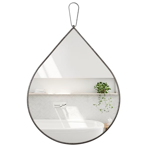 FEUFOAM Antiker Messing Badezimmer Spiegel Dekorative Wandspiegel Tear Drop Hängende Eitelkeitsspiegel Metallrahmen Wandspiegel für Schlafzimmer Wohnzimmer Eingang 50 x 40 cm von FEUFOAM