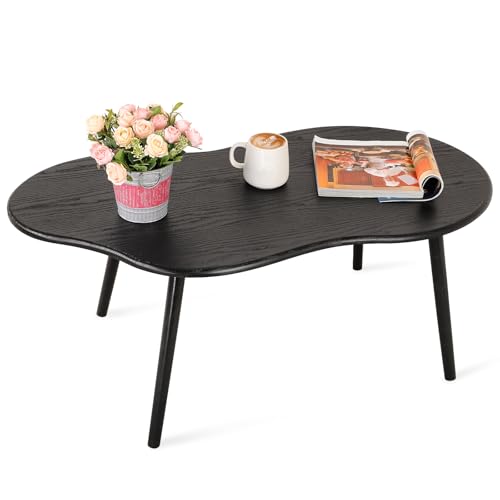FEUFOAM Schwarzer Wolkenförmiger Couchtisch, Moderner Mitteltisch, Einzigartiger Unregelmäßiger Couchtisch mit Holzbeinen, Wohnzimmer, Mid-Century Sofatisch, 100 x 50 x 42 cm, Schwarz von FEUFOAM