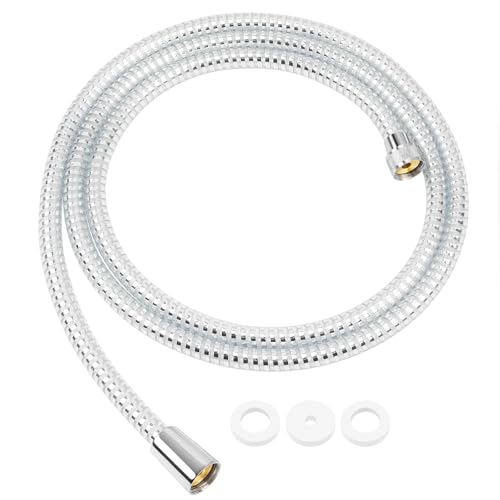 FEVONE Duschschlauch 2m glatt PVC Transparente Silberfolie, Kunststoff Brauseschlauch mit Messinganschlüssen, Universalanschluss 1/2" Knick und verdrehsicher, auslaufsicher von FEVONE