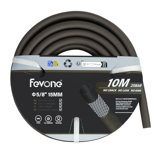 Fevone Gartenschlauch 10m 5/8 Zoll (15mm) Schlauchrohre für Garten 3ly 25 Bar Hochbelastbar Tragbar Außen Kompressor Schlauchleitung Flexibel Robust Gurtbar Knickschutz von FEVONE