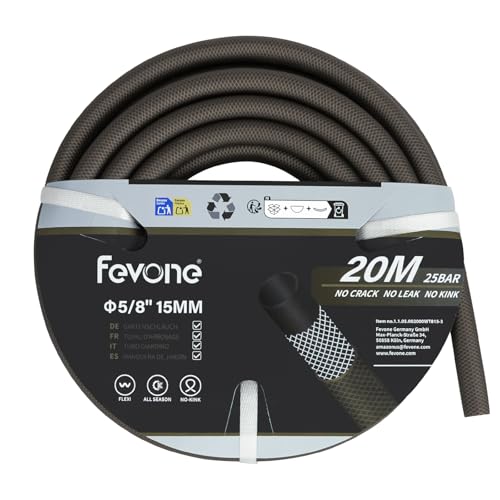 Fevone Gartenschlauch 20m 5/8 Zoll (15mm) Schlauchrohre für Garten 3ly 25 Bar Hochbelastbar Tragbar Außen Kompressor Schlauchleitung Flexibel Robust Gurtbar Knickschutz von FEVONE