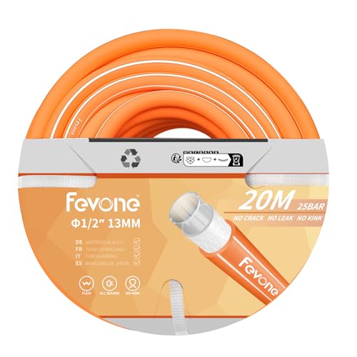 Fevone Gartenschlauch 1/2 zoll 20m Schlauchrohre für Garten 13mm 4ly 25 Bar Hochbelastbar Tragbar Außen Kompressor Schlauchleitung Flexibel Robust Gurtbar Knickschutz Orange von FEVONE