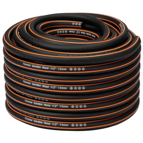 Fevone Gartenschlauch 30m 1/2 Zoll (13mm) Schlauchrohre für Garten 4ly 25 Bar Hochbelastbar Tragbar Außen Kompressor Schlauchleitung Flexibel Robust Gurtbar Knickschutz Schwarz/Orange von FEVONE