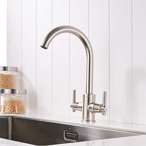 FEWDSCA Küchenarmatur, Farbige Küchenarmatur, Doppelte Handbrause Für Rundes Waschbecken, Wandarmatur, Mischbatterie Mit Zwei Löchern/Nickel von FEWDSCA