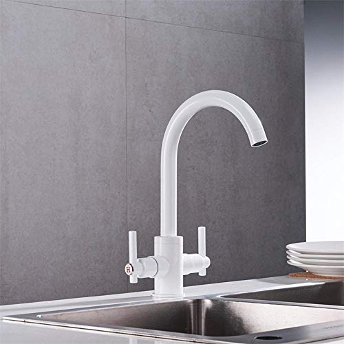 FEWDSCA Küchenarmatur, Farbige Küchenarmatur, Doppelte Handbrause Für Rundes Waschbecken, Wandarmatur, Mischbatterie Mit Zwei Löchern/Weiß von FEWDSCA